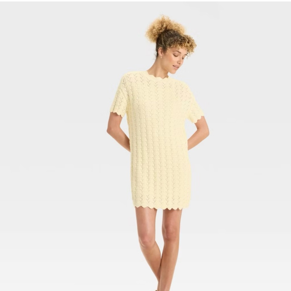 A New Day Pointelle Knit Sweater Dress | NWT | Cream | Scalloped Hem - Picture 3 of 8
